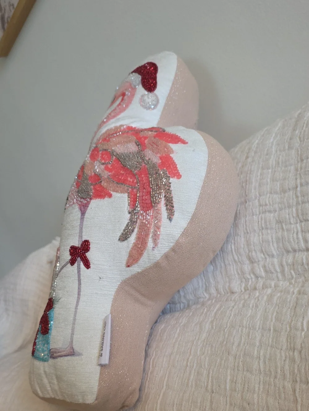 Festive Flamingo Holiday Accent Pillow in Pink and White